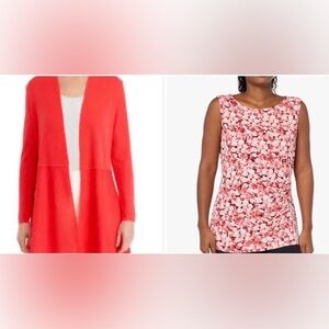 Anne Klein Red Cardigan with Floral Top Set